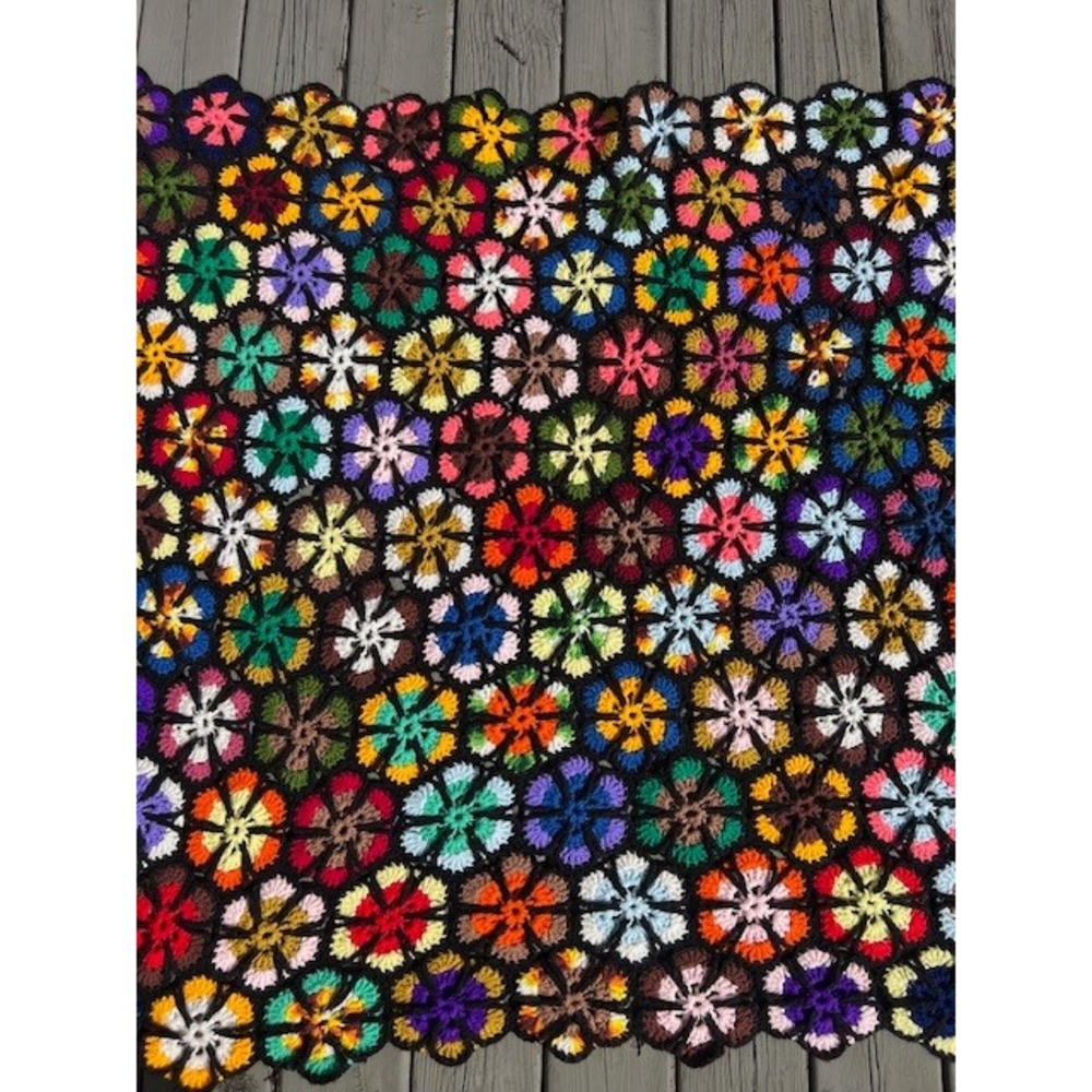 Vintage Handmade Crochet Hexagon Afghan Blanket Multi Color Granny Square Throw - Picture 10 of 14